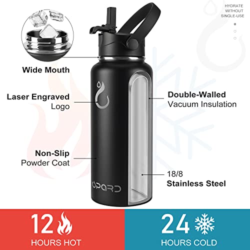  Sports Water Bottle - 32 Oz, 3 Lids (Straw Lid, Flip Lid, Spout Lid), Leak Proof, Vacuum Insulated Stainless Steel, Double Walled, Reusable Metal Canteen