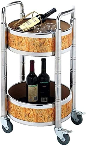  Functional Trolley Shopping Cart With Storage Box Kitchen Trolley Bar Cart Double Stainless Steel Faux Leather Solid Wood Dining Car Kitchen Bathroom Rack 430X860Mm (Color : A)