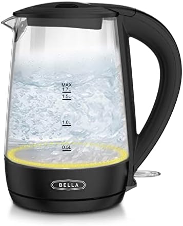 Bella 1.7 Liter Glass Electric Kettle, Quickly Boil 7 Cups Of Water In 6-7 Minutes, Soft Orange LED Lights Illuminate While Boiling, Cordless Portable Water Heater, Carefree Auto Shut-Off, White
