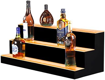  LED Lighted Liquor Bottle Display Shelf 16 Inch 2 Step Illuminated Bottle Shelf 2 Tier Home Bar Drinks Commercial Lighting Shelves With Remote Control (2 Tier, 16 Inch)