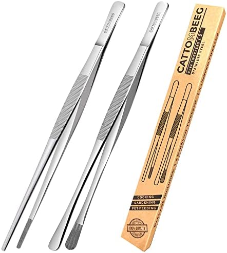 Long Tweezers 12 Inch – Cooking Tweezers Black Stainless Steel Kitchen Tweezers Tongs For Cooking, BBQ Cooking Tongs, Pet Feeding, Repairing, Arts And Crafts - Pack Of 2