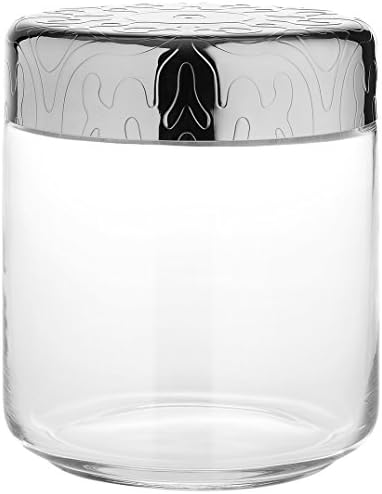 Alessi "Dressed" Glass Jar Hermetic Lid In 18/10 Stainless Steel Mirror Polished With Relief Decoration, Silver