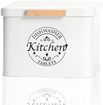  Dishwasher Pod Container With Hinged Lid. Farmhouse Metal Dishwaser Pods Holder For Kitchen Cabinet Organizer. Modern Kitchen Decor And Accessories. Dishwasher Detergent Tablet Storage(Cream)