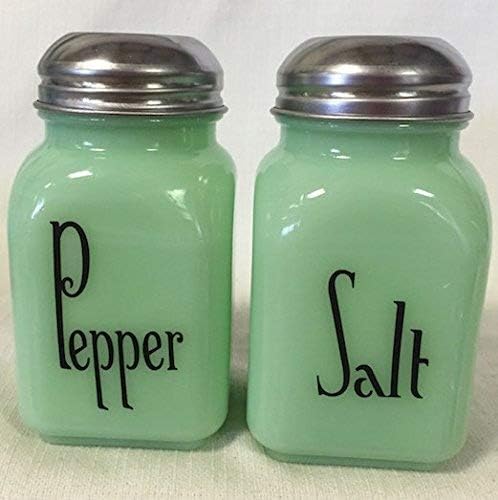  Square Stove Top Salt & Pepper Shaker Set - Mosser Glass - USA - American Made (Jade Deco)