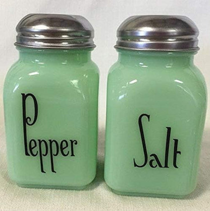  Square Stove Top Salt & Pepper Shaker Set - Mosser Glass - USA - American Made (Jade Deco)