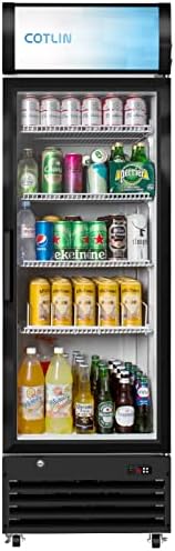  Commercial Merchandiser Refrigerator With LED Lighting Single Glass Door, 9.0 Cu Ft Upright Display Beverage Cooler With Extra Shelves Drink Holders, ETL NSF Approved
