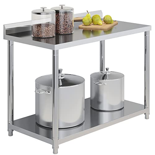  Stainless Steel Table For Prep & Work 40 X 25 Inches, Heavy Duty Commercial Work Table With Undershelf And Backsplash, Metal Prep Table For Outdoor, Indoor, Commercial Restaurant, Kitchen, Cafe, Hotel