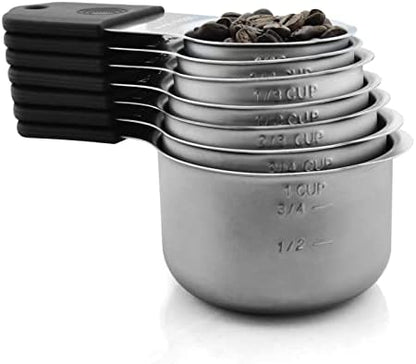  Agnetic Measuring Cups And Spoons Set, Stainless Steel Metal Stackable Nesting Measure Cups,Teaspoon, Tablespoon, 14 Pcs Silicone Handle Kitchen Cooking & Baking Tools, 7 Cups & 6 Spoons &1 Leveler