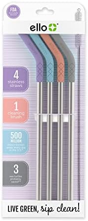  Impact Reusable Stainless Steel Straws With Cleaning Brush, 4 Piece, June Breeze
