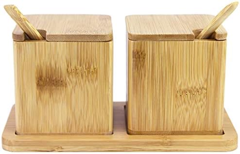  Double Dipper Two Salt Boxes With Spoons And Tray, 6 Ounce Capacity Each