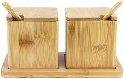  Double Dipper Two Salt Boxes With Spoons And Tray, 6 Ounce Capacity Each