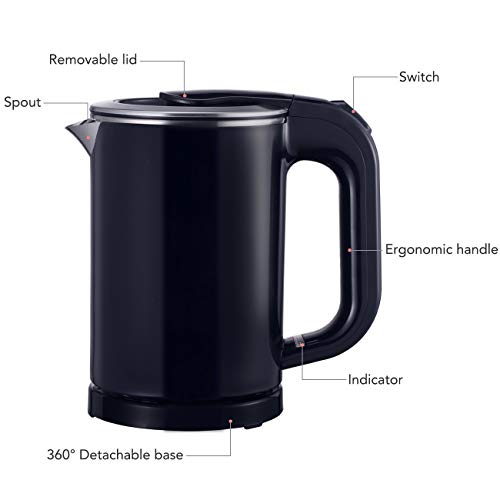  0.5L Small Electric Kettle - Portable Mini Stainless Steel Travel Kettle - Water Touch Inner Surface Without Plastic & Cool Touch Outer Surface (Dark Blue)