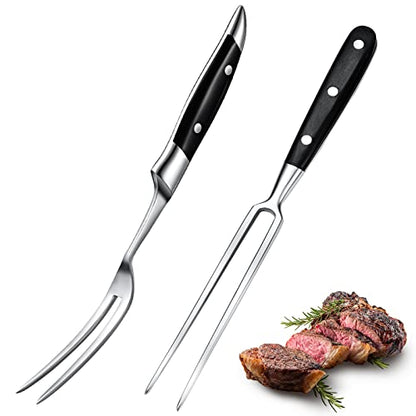  Arving Fork Meat Fork 2 Pieces Christmas Stainless Steel Serving Fork Cooking Fork With Wood Handle Classic Grill Fork With ABS Handle Xmas Black Kitchen Forks Barbecue BBQ Fork Carving Set, 12 Inch