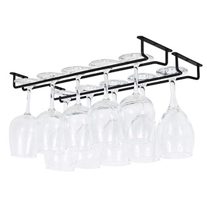  Wallniture Brix Wine Glass Holder Under Cabinet Kitchen Organization And Storage For Kitchen Decor, Black Iron 17 Inch Set Of 2