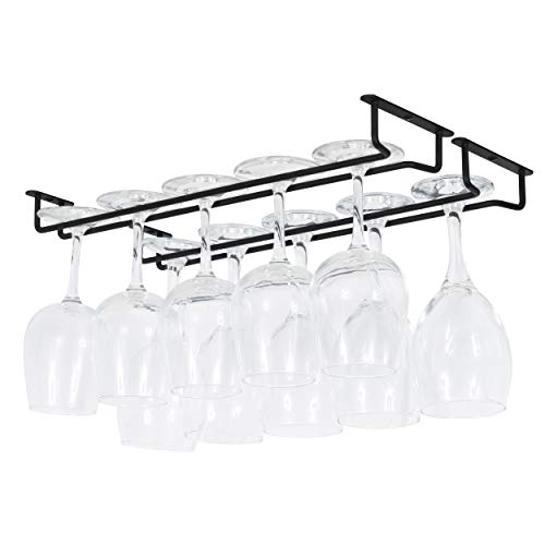  Wallniture Brix Wine Glass Holder Under Cabinet Kitchen Organization And Storage For Kitchen Decor, Black Iron 17 Inch Set Of 2