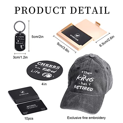  7 PCS Retirement Gifts For Men, Retirement Gift With Insulated Tumbler, Baseball Cap, Socks, Funny Business Cards, Leather Coaster, Key Chain, Great Retirement Gift For Retirees
