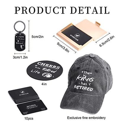  7 PCS Retirement Gifts For Men, Retirement Gift With Insulated Tumbler, Baseball Cap, Socks, Funny Business Cards, Leather Coaster, Key Chain, Great Retirement Gift For Retirees