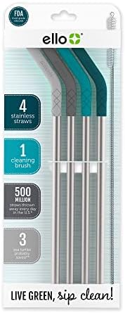  Impact Reusable Stainless Steel Straws With Cleaning Brush, 4 Piece, June Breeze