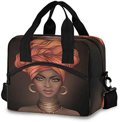  Insulated Cooler Lunch Bag African American Woman Lunch Box For Office Work Picnic Hiking Beach Organizer With Adjustable Shoulder Strap