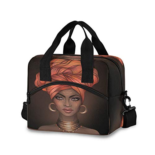  Insulated Cooler Lunch Bag African American Woman Lunch Box For Office Work Picnic Hiking Beach Organizer With Adjustable Shoulder Strap