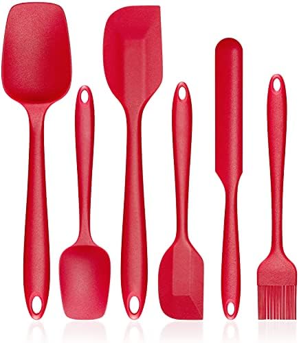  Silicone Spatula Set, G.a HOMEFAVOR Heat-Resistant Spatula - One Piece Seamless Design, Non-Stick Silicone With Reinforced Stainless Steel Core (6 Piece Set, Black)