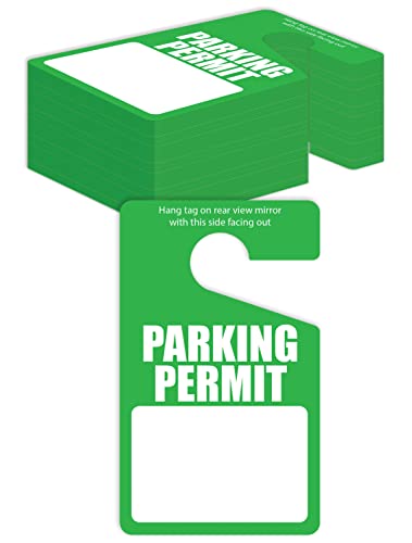  Green Parking Permit Hang Tags, 50 Pack, Poly Plastic Parking Placards, Temporary Parking Passes, Bulk Pack, 3" X 5" Placards For Rearview Mirror, Thick Gauge (0.2"/0.5 Mm), By Better Office Products