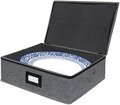  Platter Storage Case - Stackable China Storage Containers Hard Shell With Durable Zipper & Label & Sturdy Handles, 5.3” Height, Structured Top, 4 Felt Dividers Included (Dark Gray)