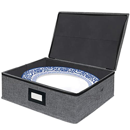  Platter Storage Case - Stackable China Storage Containers Hard Shell With Durable Zipper & Label & Sturdy Handles, 5.3” Height, Structured Top, 4 Felt Dividers Included (Dark Gray)