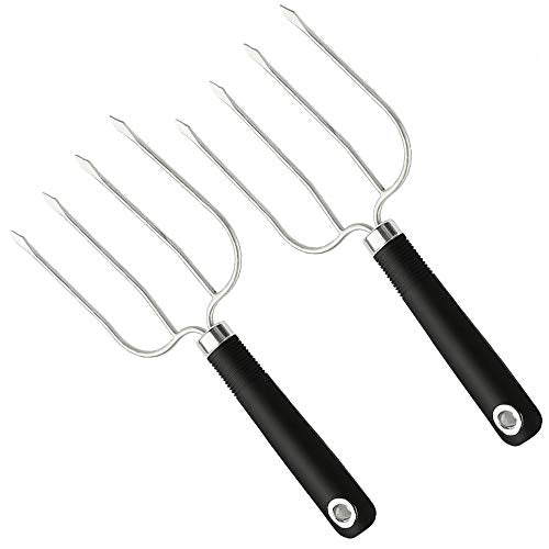  Urkey And Poultry Lifter Fork, Set Of 2 Stainless Steel Cooking Roasting Carving Meat Forks Tools Heat-resistant For BBQ Barbecue Grilling Smoking Transport Turning