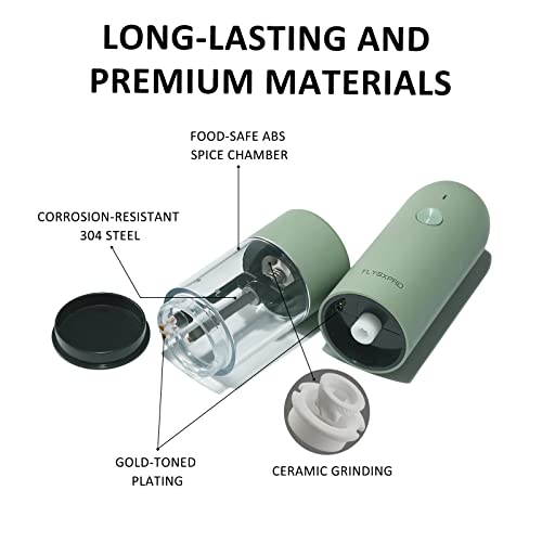  Electric Salt And Pepper Grinder Set, USB Rechargeable, Automatic Salt And Pepper Mill Grinder With Adjustable Coarseness, Electric Salt Shakers, LED Light, Refillable, Kitchen Gadgets (2 Packs, Sage)