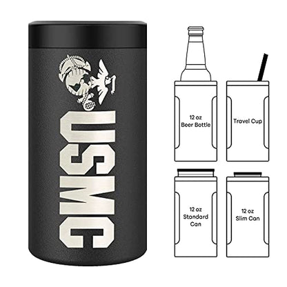  Ne Corps 4 In 1 Insulated Can Cooler, Stainless Steel Double-Walled Insulator For 12 Oz Standard Or Skinny Slim Cans, 12 Oz Beer Bottles & Mixed Drinks – Gifts For Marines