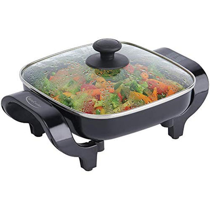  Square Non-Stick Electric Skillet With Glass Lid - 8"