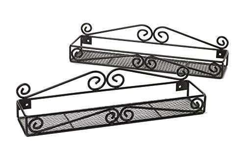  Unum Spice Rack Organizers - Set Of 2 Black Metal Hanging Shelf For Spices - Cupboard, Kitchen Or Pantry Storage – Handcrafted Scroll Design - 15" X 3.5" X 3.5"