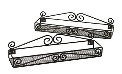  Unum Spice Rack Organizers - Set Of 2 Black Metal Hanging Shelf For Spices - Cupboard, Kitchen Or Pantry Storage – Handcrafted Scroll Design - 15" X 3.5" X 3.5"
