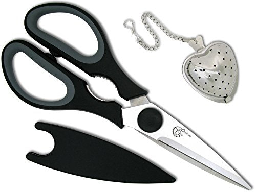  Kitchen Scissors With Magnetic Holder & Tea Infuser - Ultra Sharp Strong Durable - 100% Rust Proof - Soft Grip