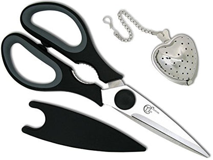  Kitchen Scissors With Magnetic Holder & Tea Infuser - Ultra Sharp Strong Durable - 100% Rust Proof - Soft Grip
