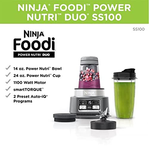 Ninja Foodi SS100 Stainless Steel Smoothie Blender Bowl Maker And Nutrient Extractor With 24-Oz Nutrient Extraction Cup, To-Go Lids And Hybrid Blades