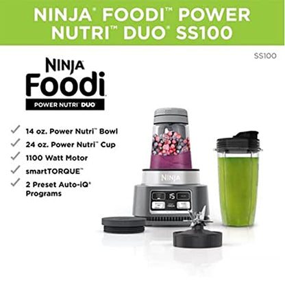 Ninja Foodi SS100 Stainless Steel Smoothie Blender Bowl Maker And Nutrient Extractor With 24-Oz Nutrient Extraction Cup, To-Go Lids And Hybrid Blades