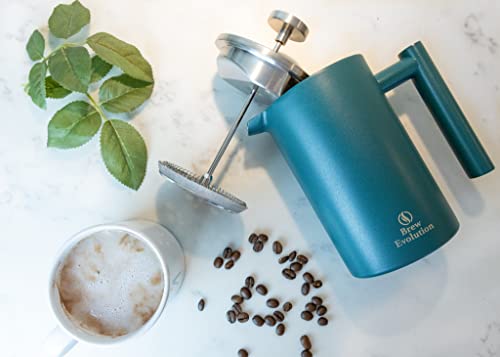  20 Oz Stainless Steel French Press Coffee Maker | Double Walled Insulated Coffee & Tea Brewer Pot & Maker | Keeps Brewed Coffee Or Tea Hot | 600 Ml, Hawaiian Blue