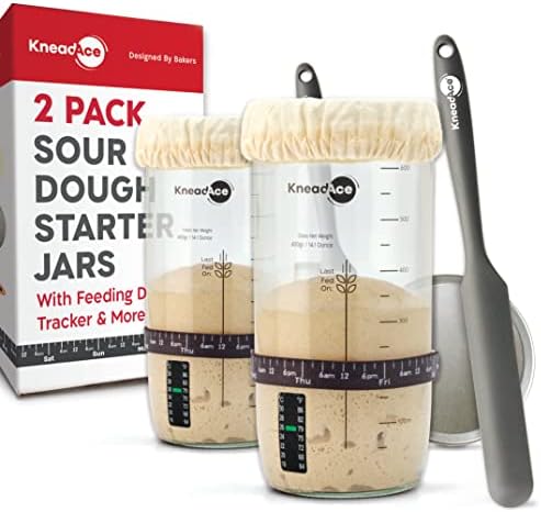  NeadAce Sourdough Starter Jar With Date Marked Feeding Band, Thermometer, Sourdough Jar Scraper, Sewn Cloth Cover & Metal Lid, Mothers Day Gift, Sourdough Starter Kit (1 Pack)