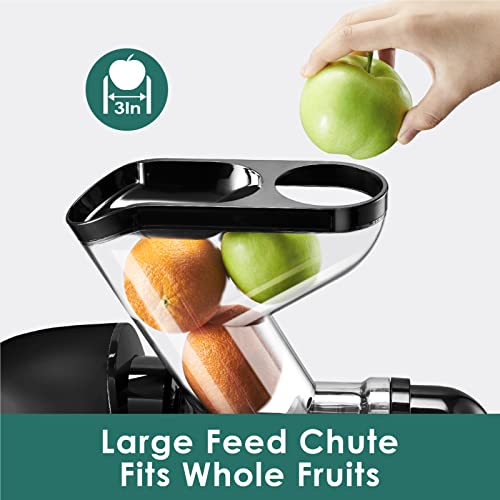  AUMATE Fretta Cold Press Juicer Extractor, 3" Wide Feed Chute Slow Masticating Juicer Machines, Juice Maker, Juice Squeezer, Juicer Machines Vegetable And Fruit,Juice Recipes Included(Black)