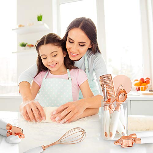  Ith COLOR 7 Pc Kitchen Gadget Set Copper Coated Stainless Steel Utensils With Soft Touch White Handles