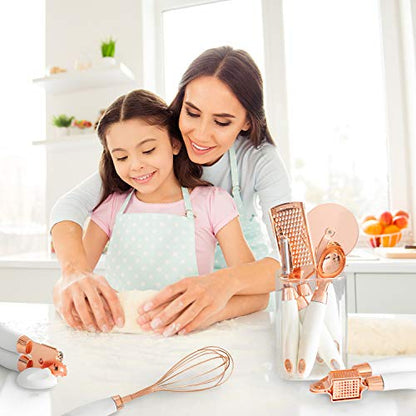 Ith COLOR 7 Pc Kitchen Gadget Set Copper Coated Stainless Steel Utensils With Soft Touch White Handles