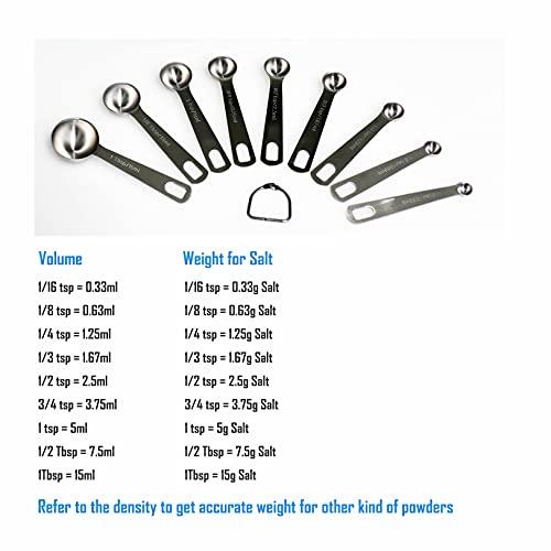  Measuring Spoons, Kitchen Measuring Spoons Set With D-Ring Holder, 304 Stainless Steel Measuring Spoons With Scale Marking For Measuring Dry And Liquid, Set Of 9