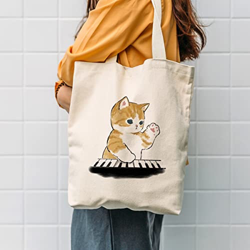  ÇINAR BEZ ÇANTA A.Ş. Eco Tote Bag, Canvas Tote Bag For Women With Cat Print, Zippered Inner Pocket, The Tote Bag