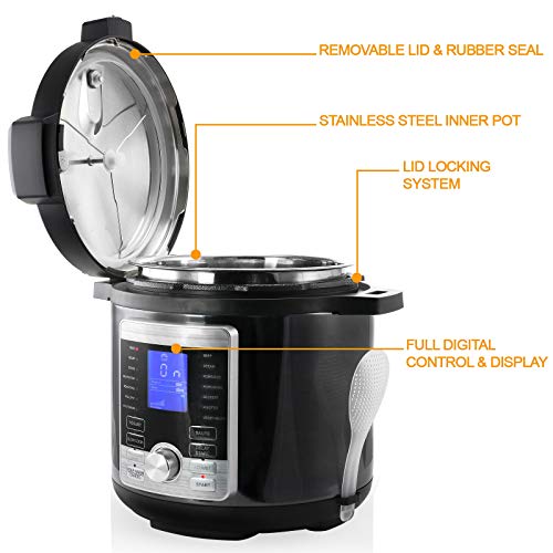 6 Quart Stainless Steel Electric Digital Pressure Cooker With Lid