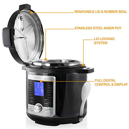  6 Quart Stainless Steel Electric Digital Pressure Cooker With Lid