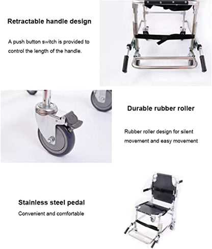  BMINK Manual Stair Chair, Portable Folding Stair Chair Emergency 4 Wheels Transport Chair Ambulance ChairFirefighter Evacuation Foldable Aluminum Lift