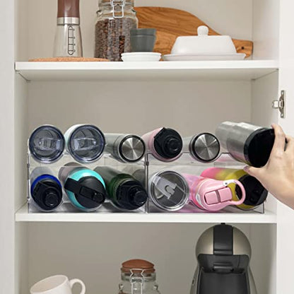  Spaclear Water Bottle Organizer, Stackable Kitchen Pantry Organization And Storage Shelf, Plastic Water Bottle Holder For Fridge Kitchen Cabinet Organizer And Storage, Tumbler Travel Mug Cup Organizer