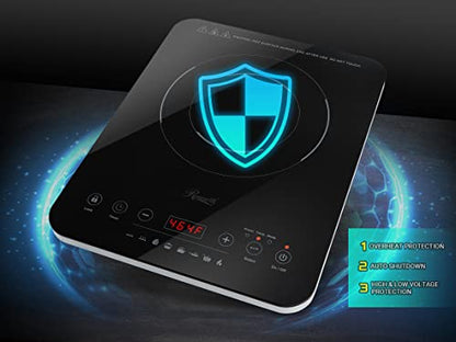  Portable Induction Cooktop Burner, 1800W, 8 Cooking Modes, 10 Power/Temp Levels, Touch Panel, LED Display, Timer, Auto Shut-Off, Child Safety Lock, Includes Stainless Steel Pot (RHAI-21001)